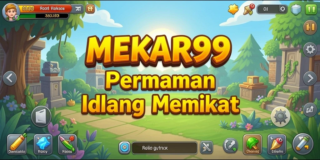 Tampilan gameplay utama MEKAR99 yang menampilkan kemajuan Idle.