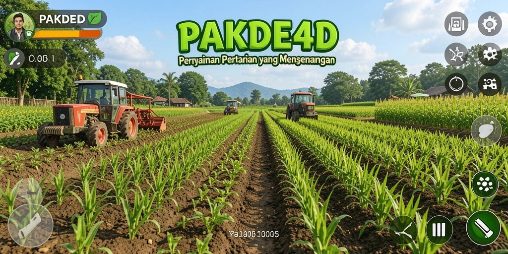 Screenshot gameplay menunjukkan ladang pertanian yang indah dan subur di PAKDE4D.
