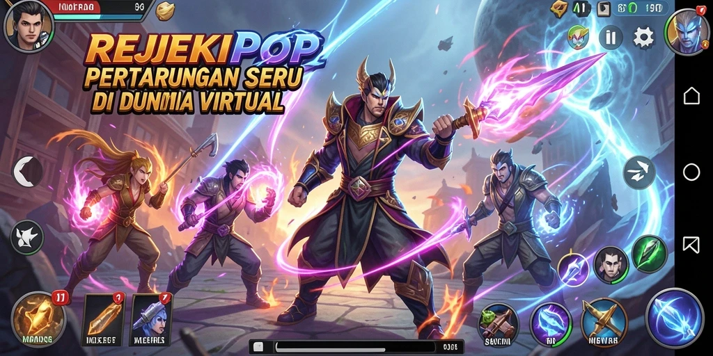 Screenshot menampilkan karakter bertarung dalam arena yang dinamis di REJEKIPOP.